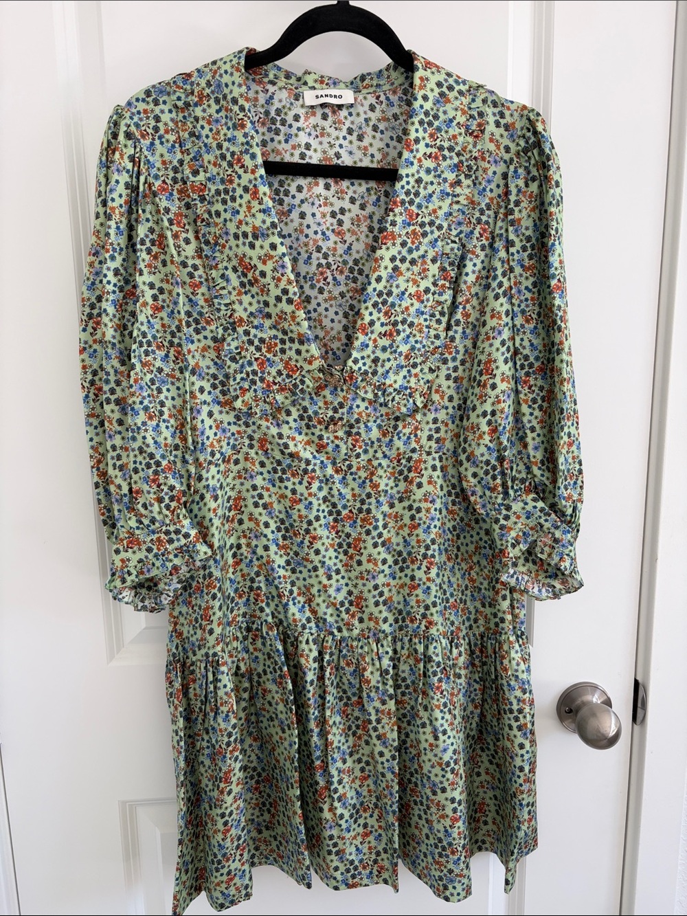 New Sandro Mint Green Floral Mini Dress
